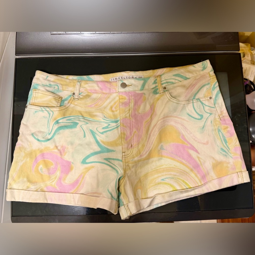 Tinseltown Pastel TieDye Jean Shorts - Yellow Pink Mint